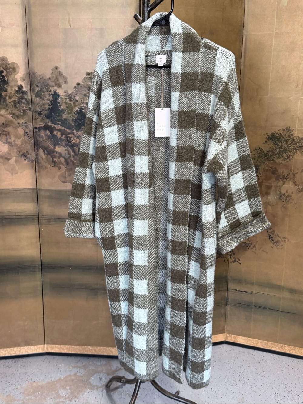 A New Day long plaid sweater cardigan sweater S M NWT pockets long sleeve